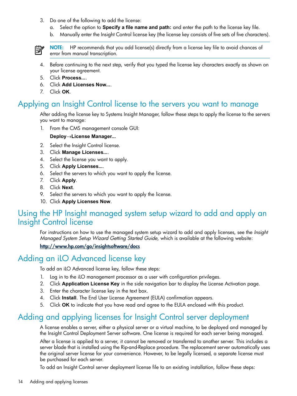 Adding an ilo advanced license key | HP Insight Control User Manual | Page 14 / 46