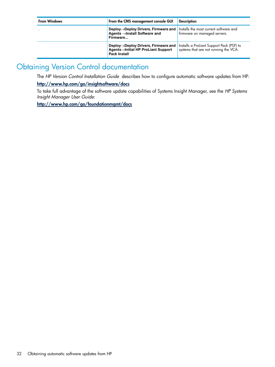 Obtaining version control documentation | HP Insight Control User Manual | Page 32 / 46