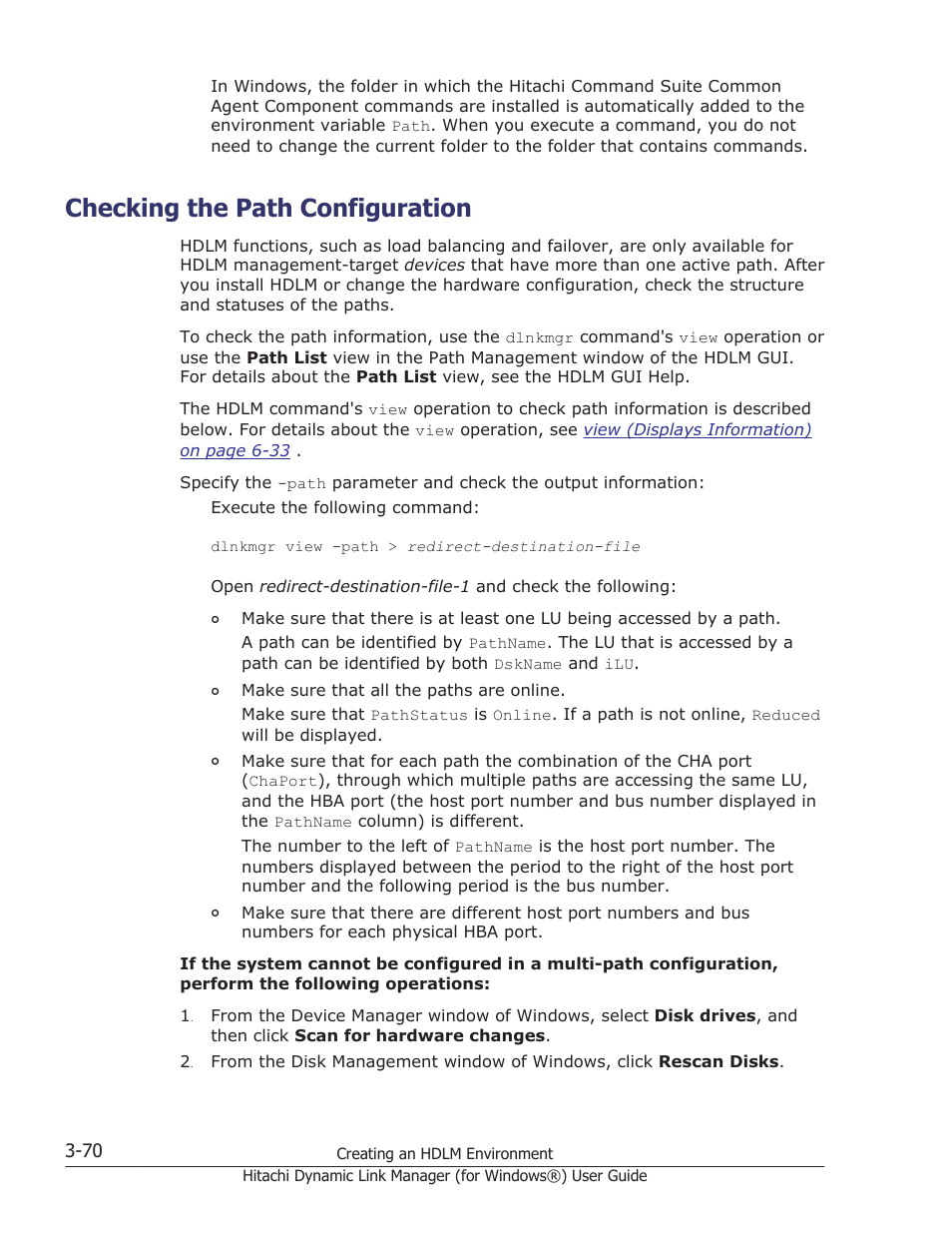 Checking the path configuration, Checking the path configuration -70, Check the path information as described in | Checking the path, And make sure that you have successfully, And make sure that you, To make sure that you have successfully | HP XP7 Storage User Manual | Page 138 / 446