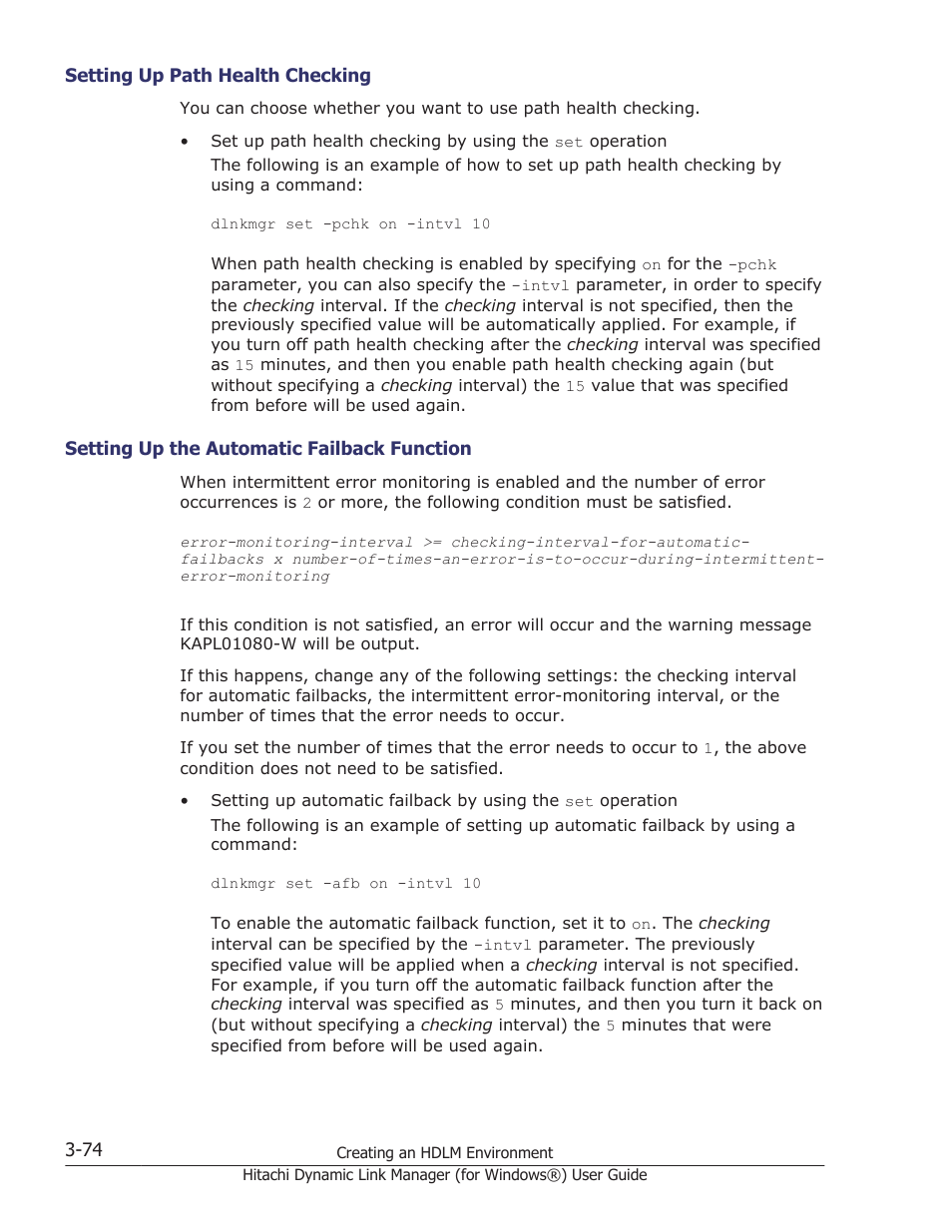 Setting up path health checking -74, Setting up the automatic failback function -74 | HP XP7 Storage User Manual | Page 142 / 446