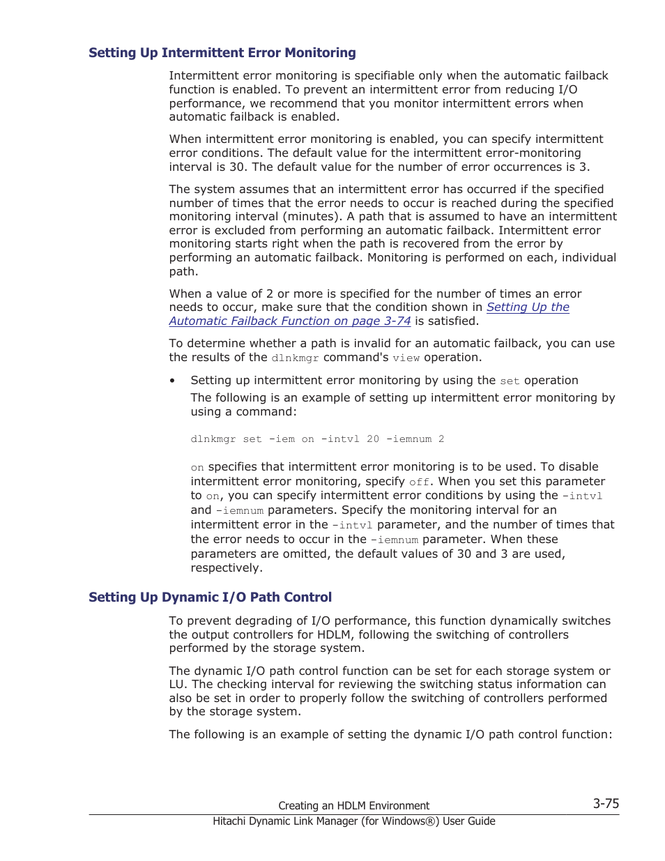 Setting up intermittent error monitoring -75, Setting up dynamic i/o path control -75 | HP XP7 Storage User Manual | Page 143 / 446