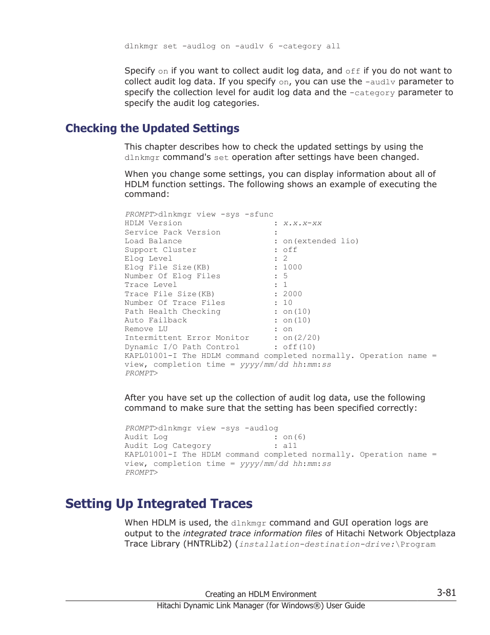 Checking the updated settings, Setting up integrated traces, Checking the updated settings -81 | Setting up integrated traces -81 | HP XP7 Storage User Manual | Page 149 / 446