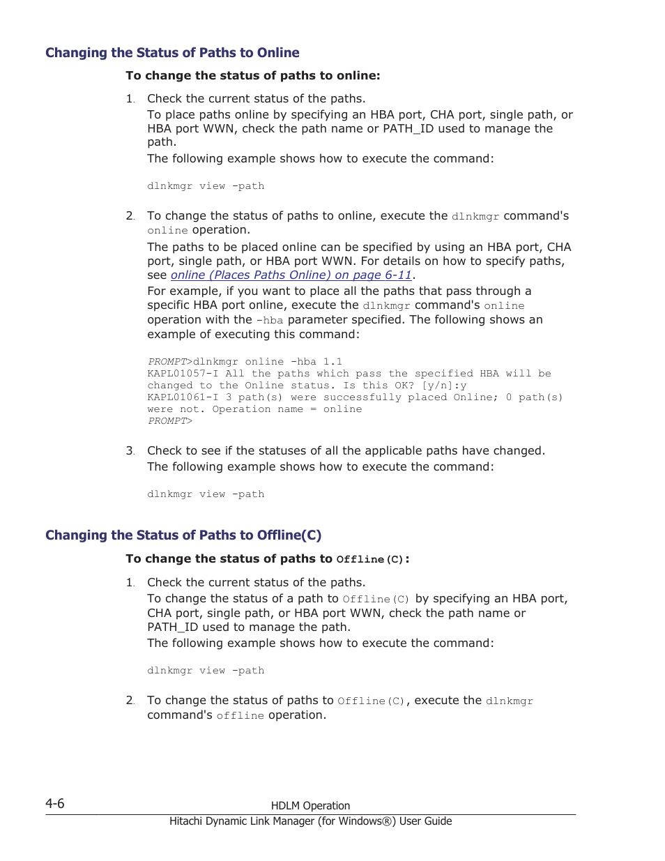 Changing the status of paths to online -6, Changing the status of paths to offline(c) -6 | HP XP7 Storage User Manual | Page 168 / 446