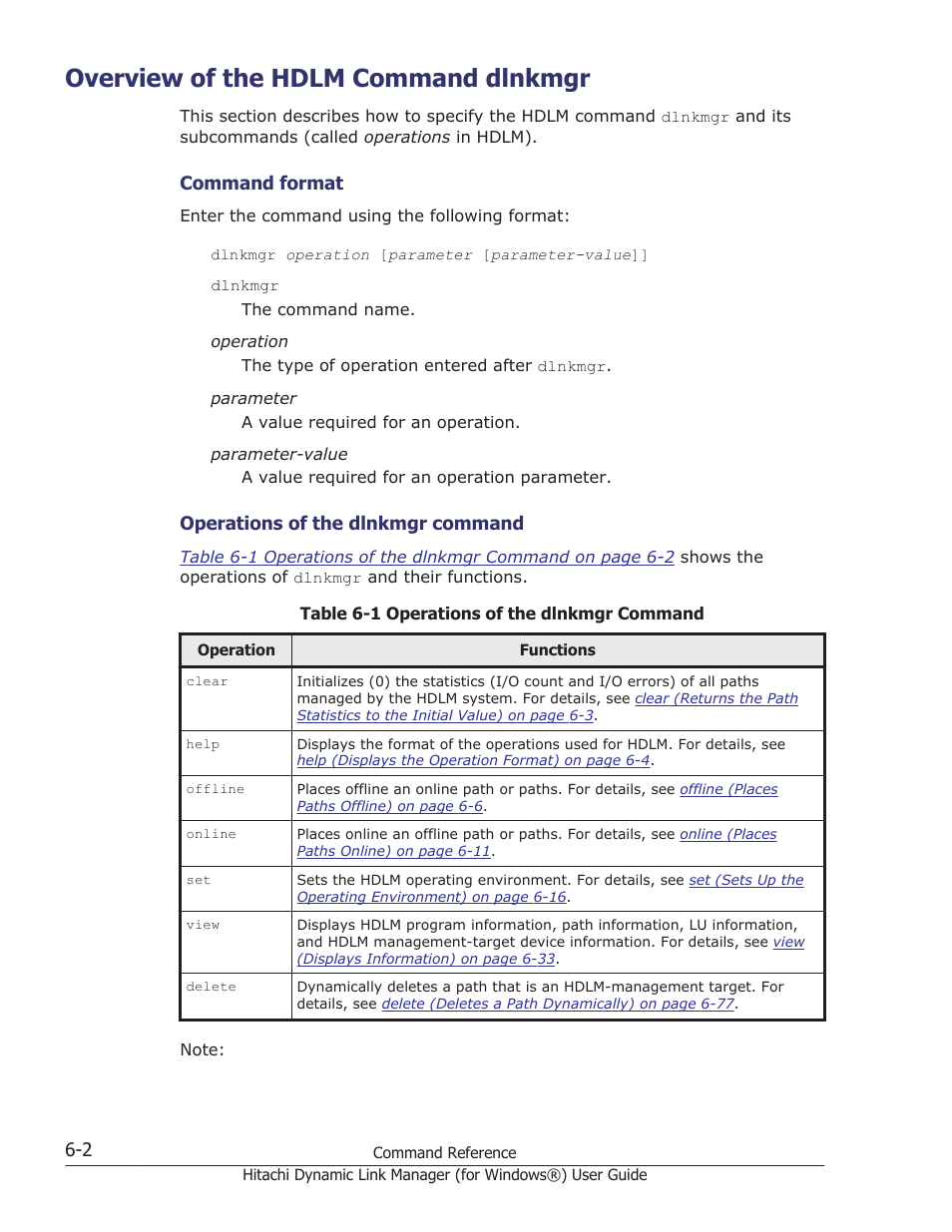 Overview of the hdlm command dlnkmgr, Overview of the hdlm command dlnkmgr -2 | HP XP7 Storage User Manual | Page 194 / 446