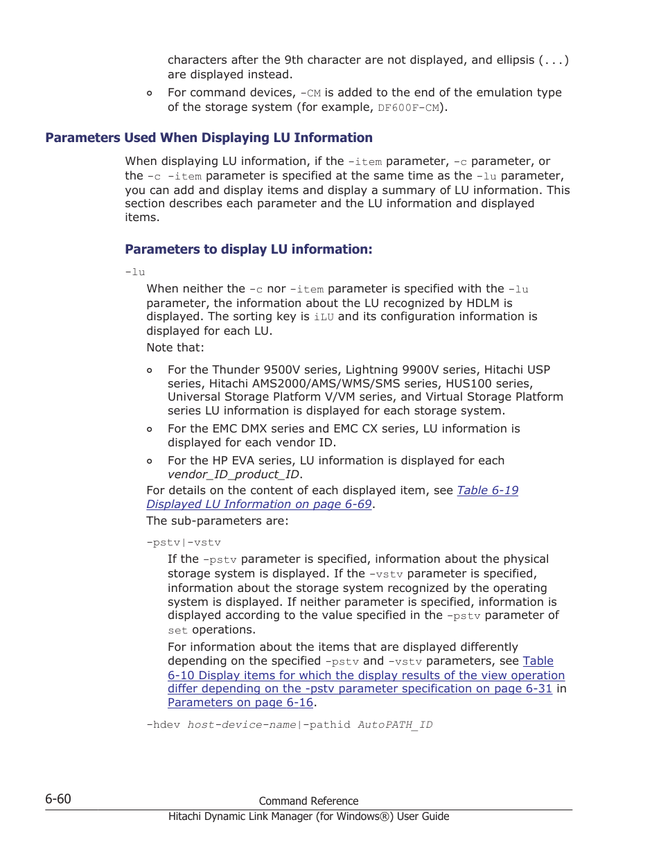 Parameters used when displaying lu information -60 | HP XP7 Storage User Manual | Page 252 / 446