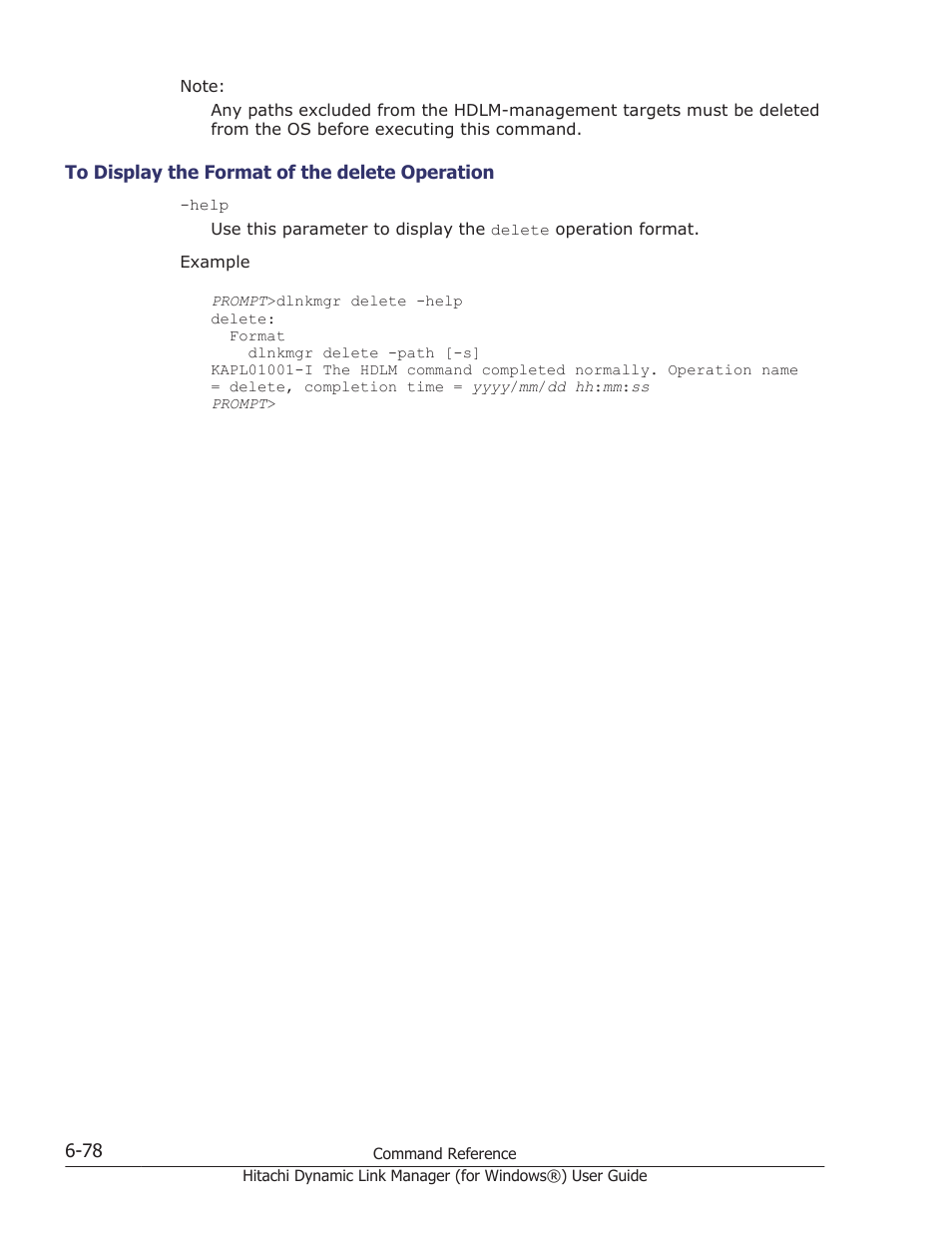 To display the format of the delete operation -78 | HP XP7 Storage User Manual | Page 270 / 446