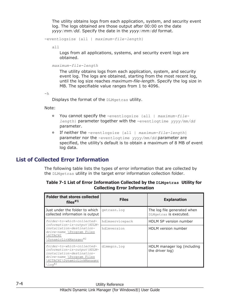 List of collected error information, List of collected error information -4 | HP XP7 Storage User Manual | Page 274 / 446