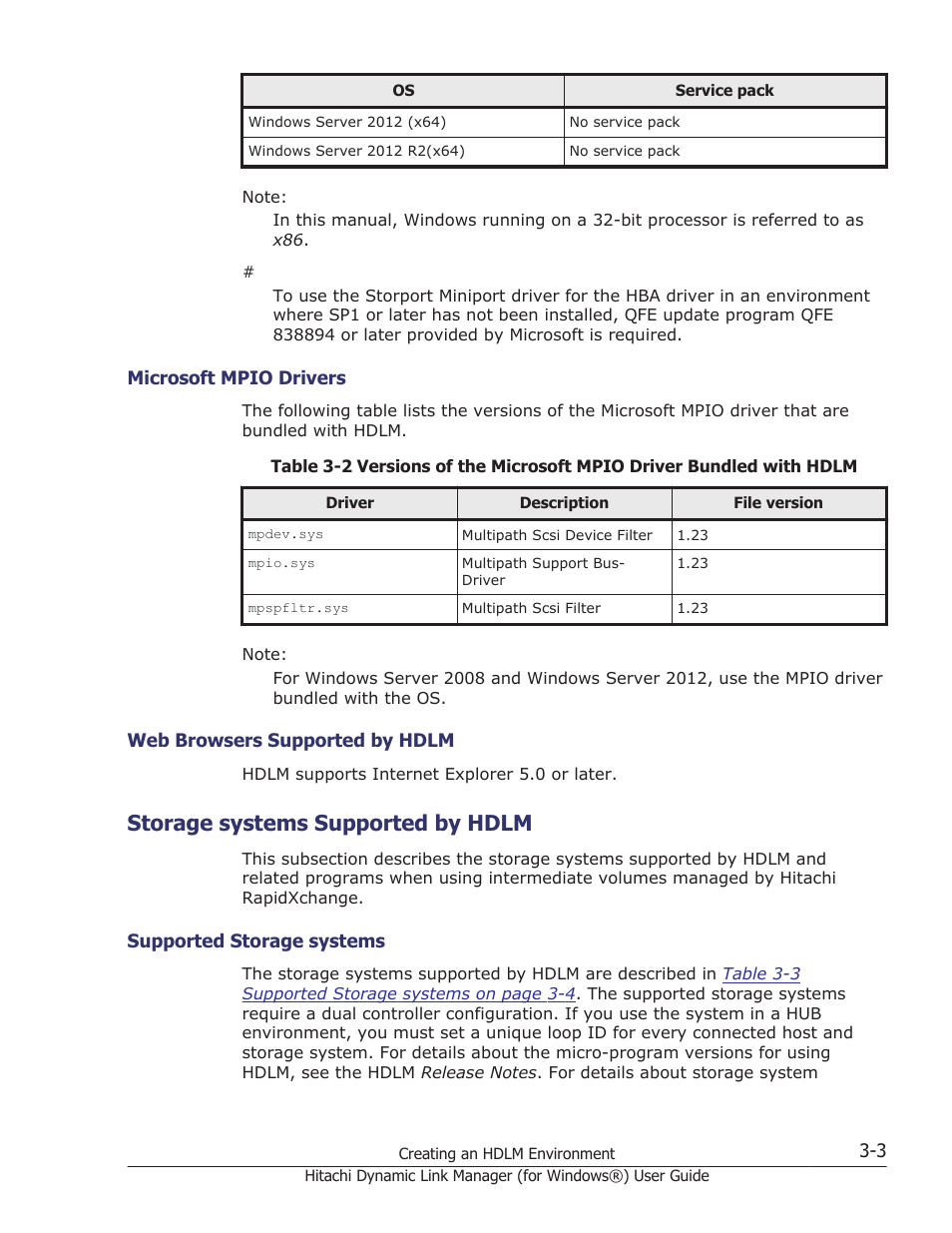 Storage systems supported by hdlm, Microsoft mpio drivers -3, Web browsers supported by hdlm -3 | Storage systems supported by hdlm -3, Supported storage systems -3, Storage | HP XP7 Storage User Manual | Page 71 / 446