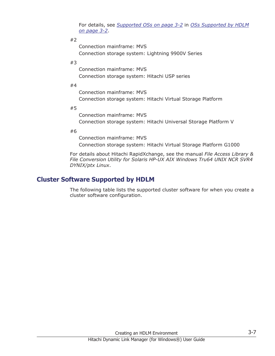 Cluster software supported by hdlm, Cluster software supported by hdlm -7, Cluster software supported by | HP XP7 Storage User Manual | Page 75 / 446