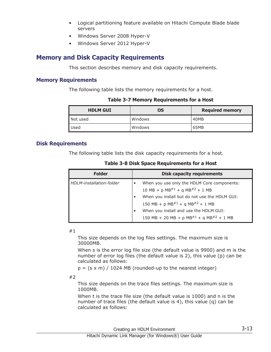 Memory and disk capacity requirements, Memory and disk capacity requirements -13, Memory requirements -13 | Disk requirements -13 | HP XP7 Storage User Manual | Page 81 / 446