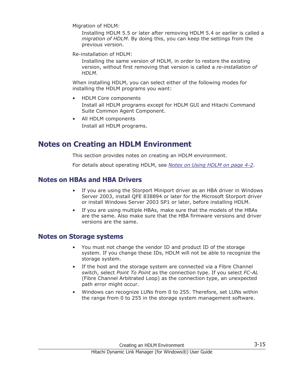 Notes on creating an hdlm environment, Notes on hbas and hba drivers, Notes on storage systems | Notes on creating an hdlm environment -15, Notes on hbas and hba drivers -15, Notes on storage systems -15 | HP XP7 Storage User Manual | Page 83 / 446