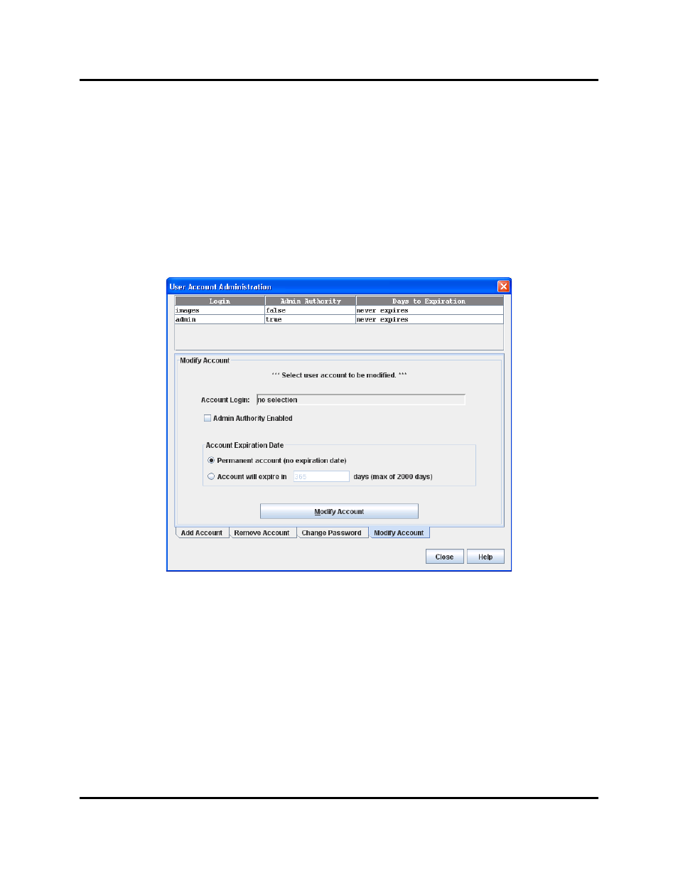 Modifying a user account, User account administration dialog—modif | HP Switch SFP Modules User Manual | Page 32 / 100