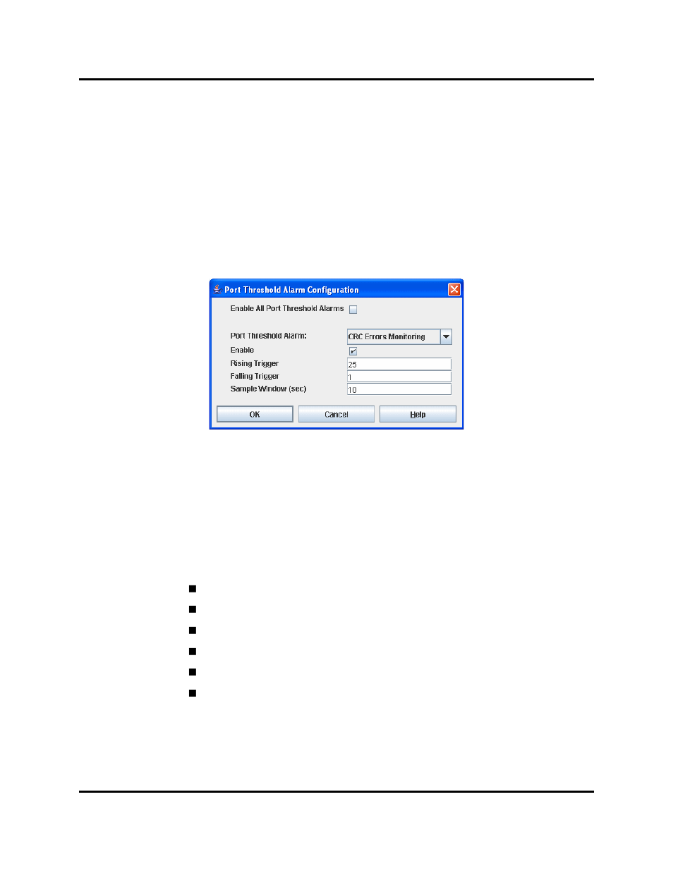 Configuring port threshold alarms, Port threshold alarm configuration dialog | HP Switch SFP Modules User Manual | Page 33 / 100