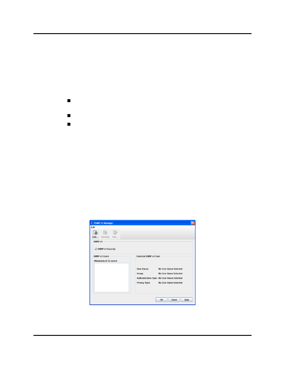 Snmpv3 security, Snmp v3 manager dialog | HP Switch SFP Modules User Manual | Page 52 / 100
