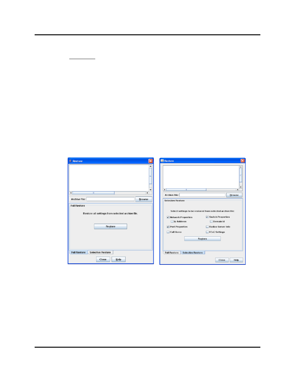 Restore dialogs – full and selective | HP Switch SFP Modules User Manual | Page 55 / 100
