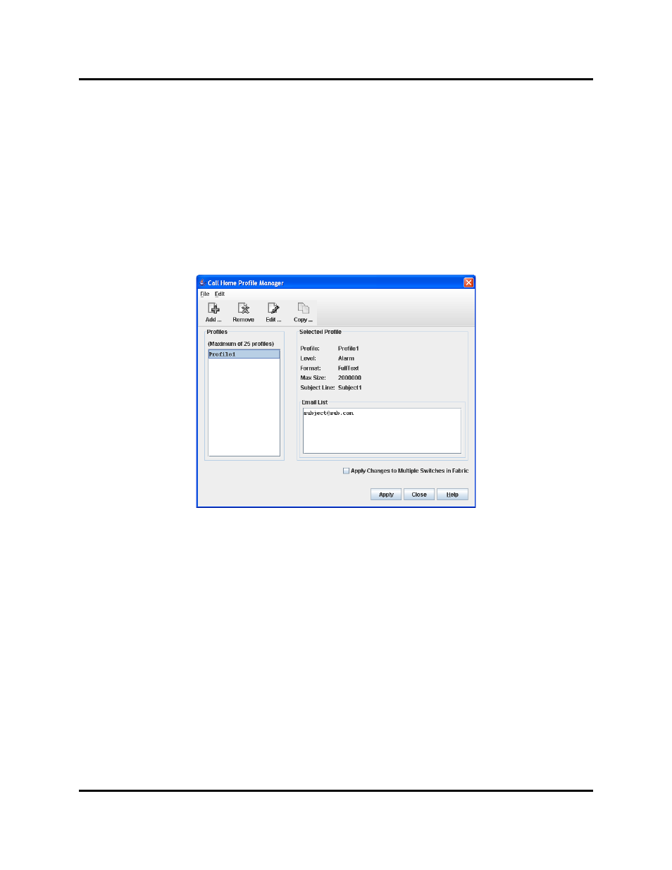Using the call home profile manager, Call home profile manager dialog | HP Switch SFP Modules User Manual | Page 68 / 100