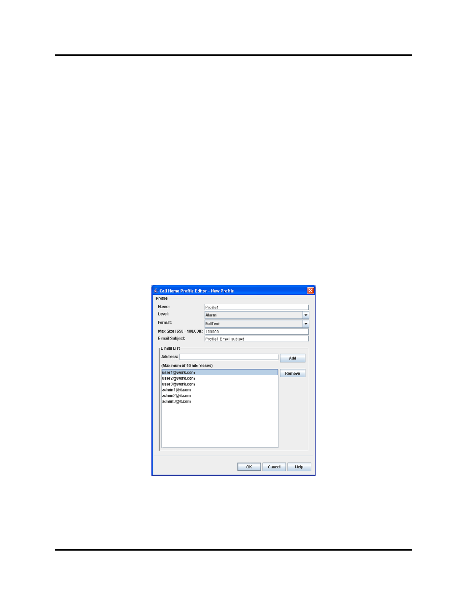 Using the call home profile editor, Call home profile editor dialog | HP Switch SFP Modules User Manual | Page 69 / 100