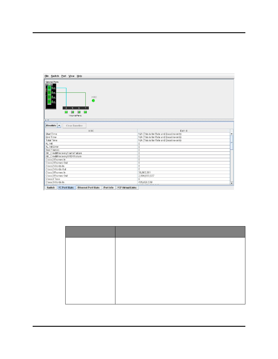 Fc port statistics data window, Fc port statistics data window entries, R to | Fc port statistics data window” on | HP Switch SFP Modules User Manual | Page 74 / 100