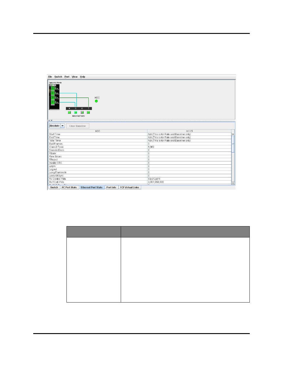 Ethernet port statistics data window, Ethernet port statistics data window entries, R to | Ethernet port statistics data window” on | HP Switch SFP Modules User Manual | Page 78 / 100