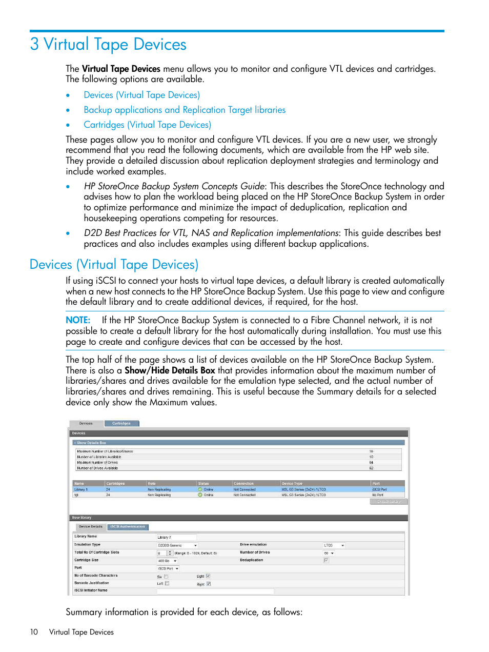 3 virtual tape devices, Devices (virtual tape devices) | HP StoreOnce Backup User Manual | Page 10 / 178