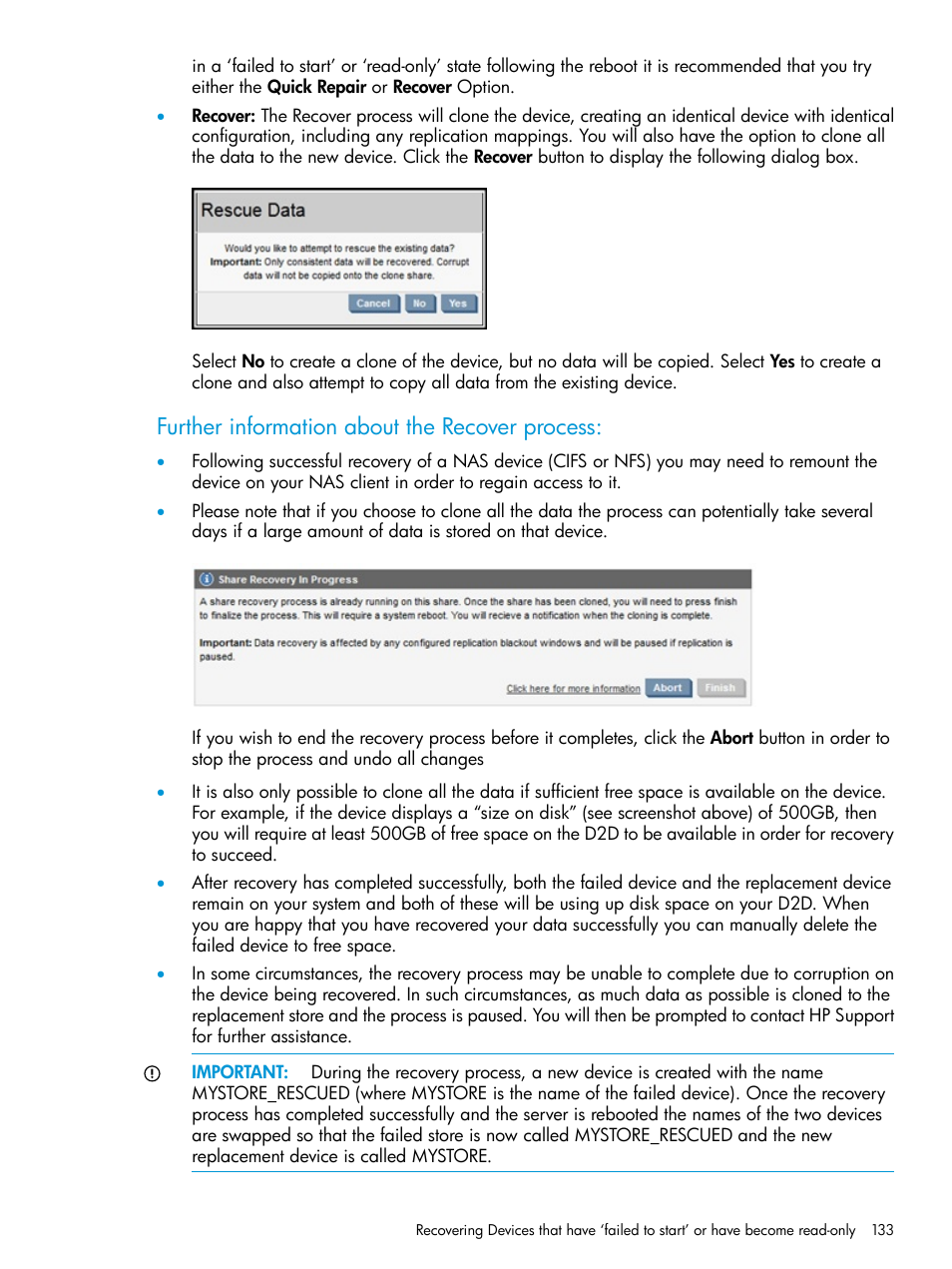 Further information about the recover process | HP StoreOnce Backup User Manual | Page 133 / 178