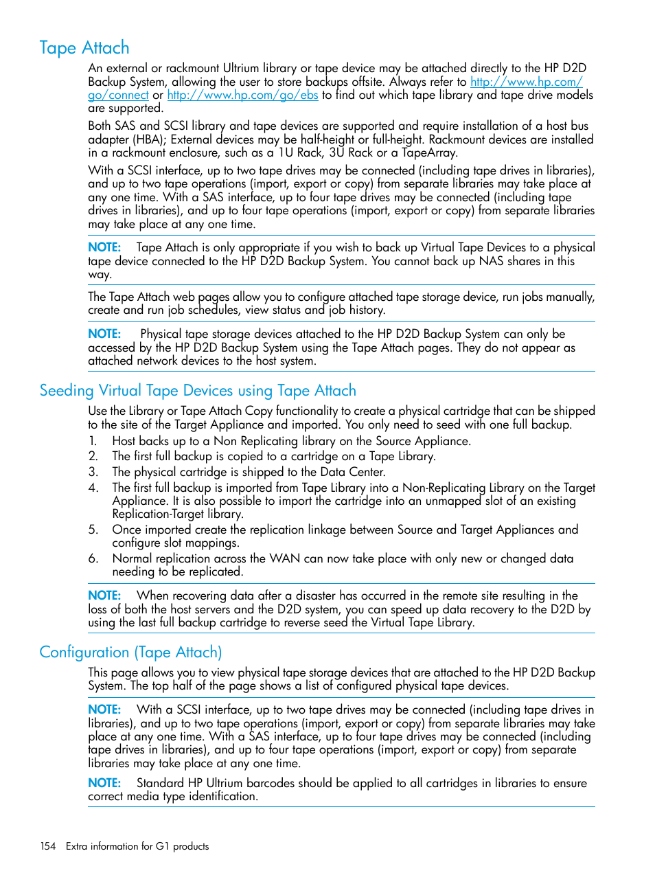 Tape attach, Seeding virtual tape devices using tape attach, Configuration (tape attach) | HP StoreOnce Backup User Manual | Page 154 / 178