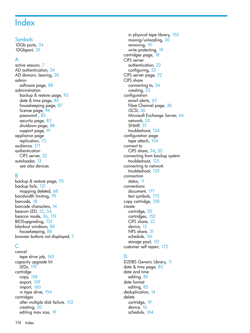 Index | HP StoreOnce Backup User Manual | Page 174 / 178