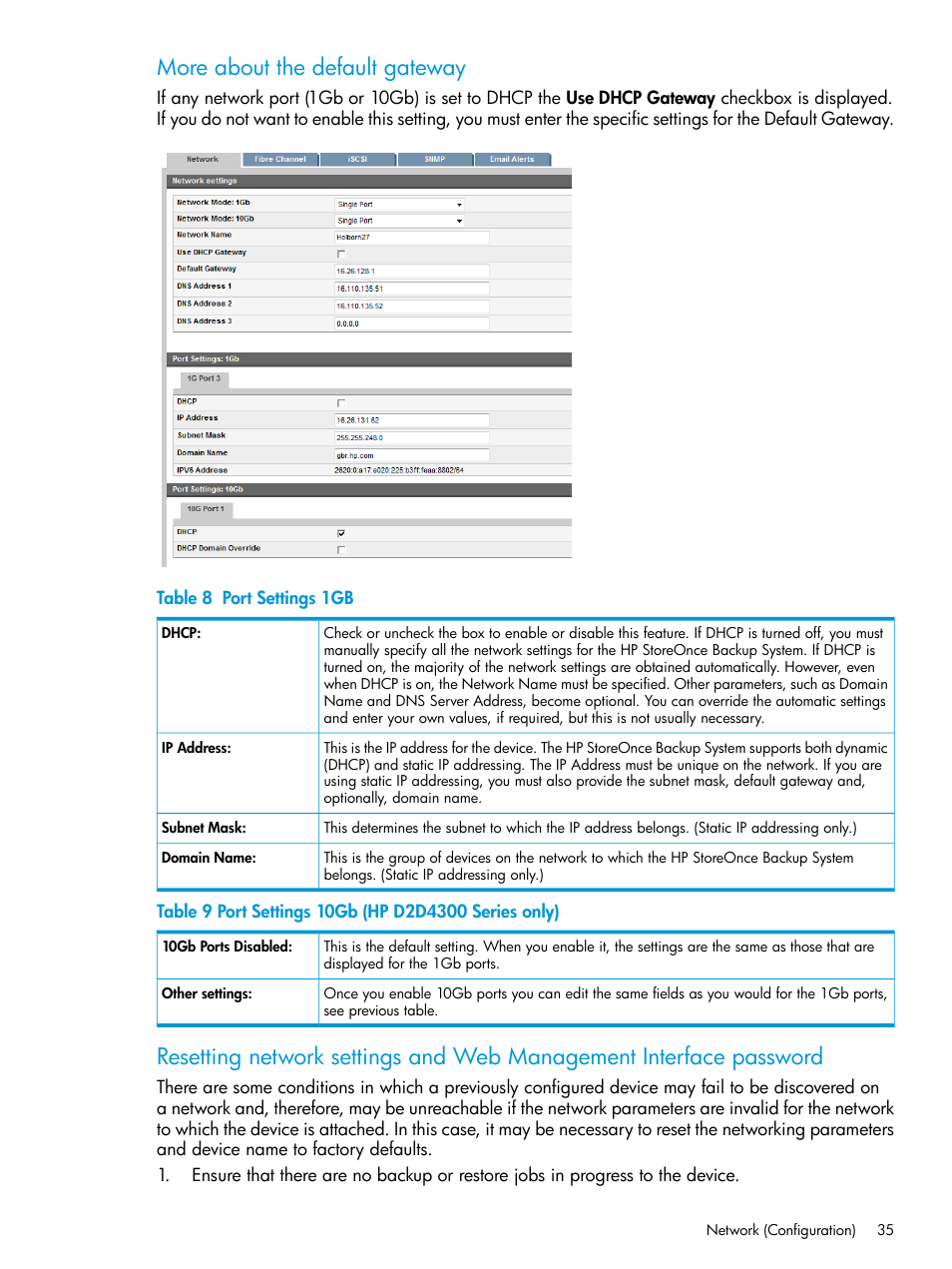 More about the default gateway | HP StoreOnce Backup User Manual | Page 35 / 178