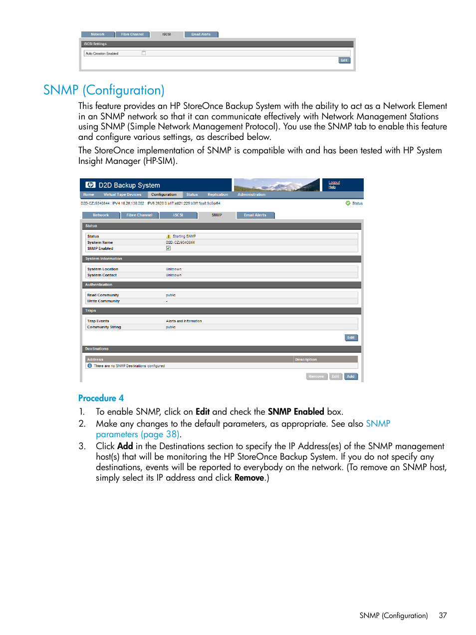 Snmp (configuration) | HP StoreOnce Backup User Manual | Page 37 / 178