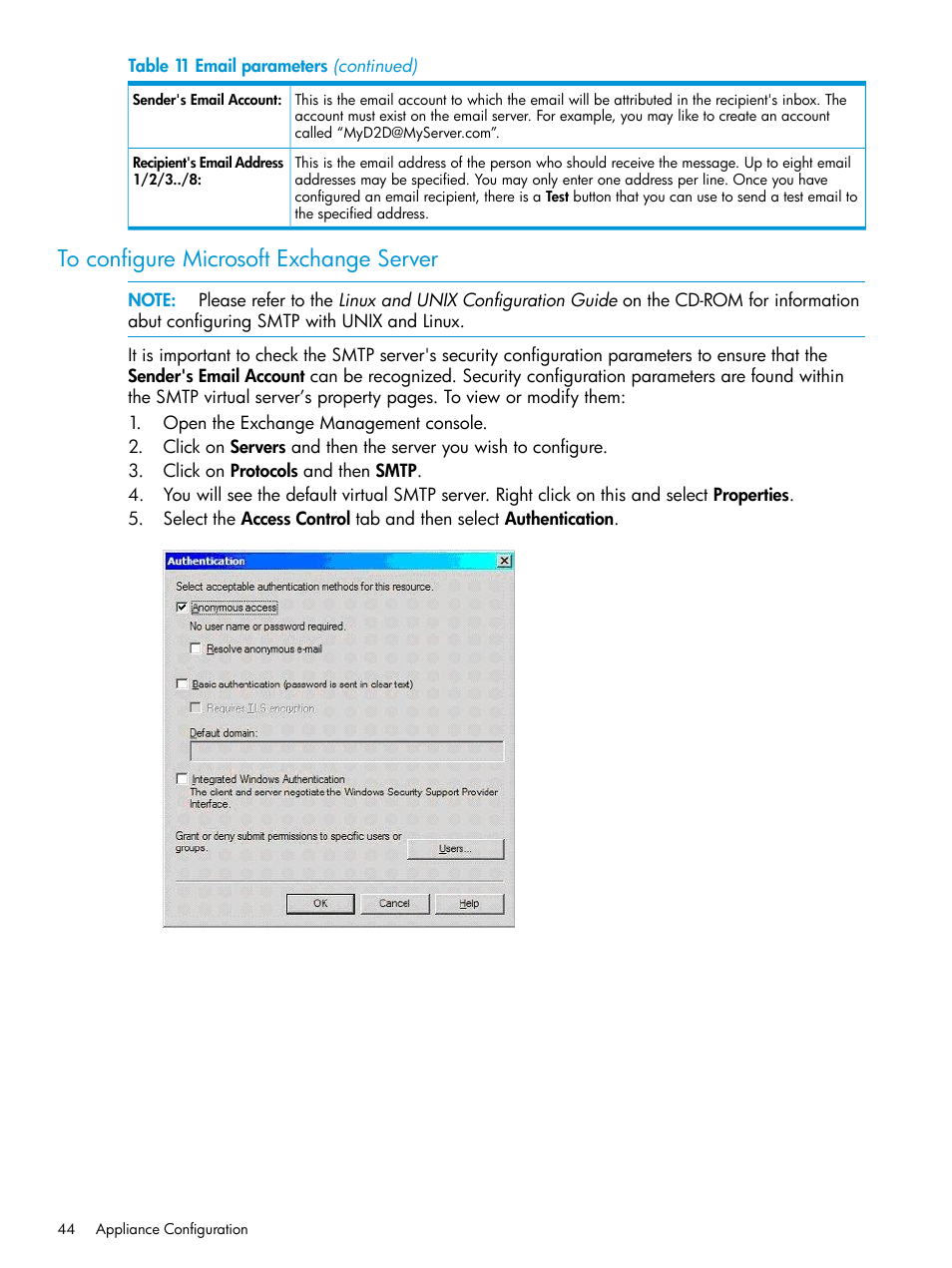 To configure microsoft exchange server | HP StoreOnce Backup User Manual | Page 44 / 178