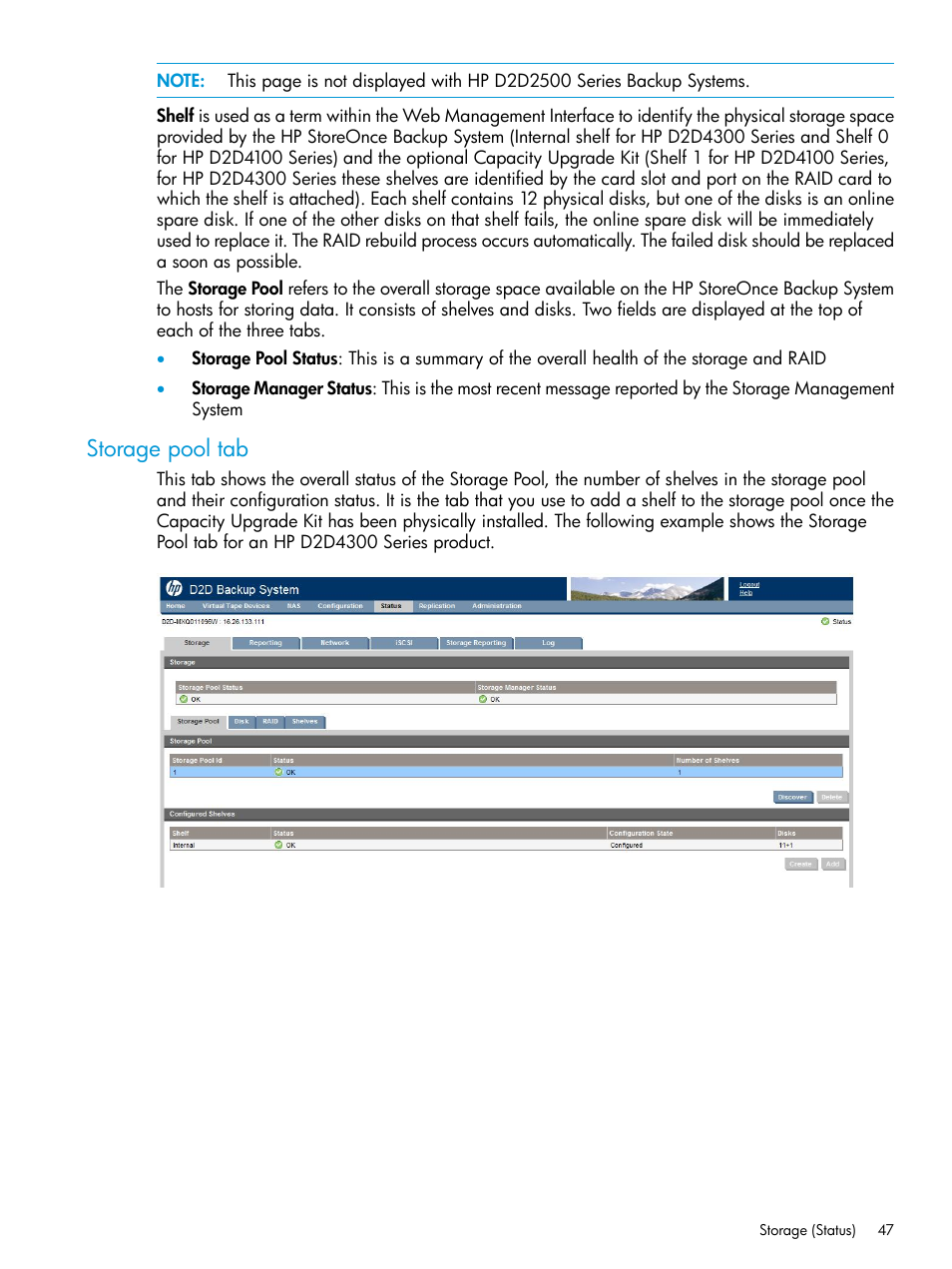 Storage pool tab | HP StoreOnce Backup User Manual | Page 47 / 178