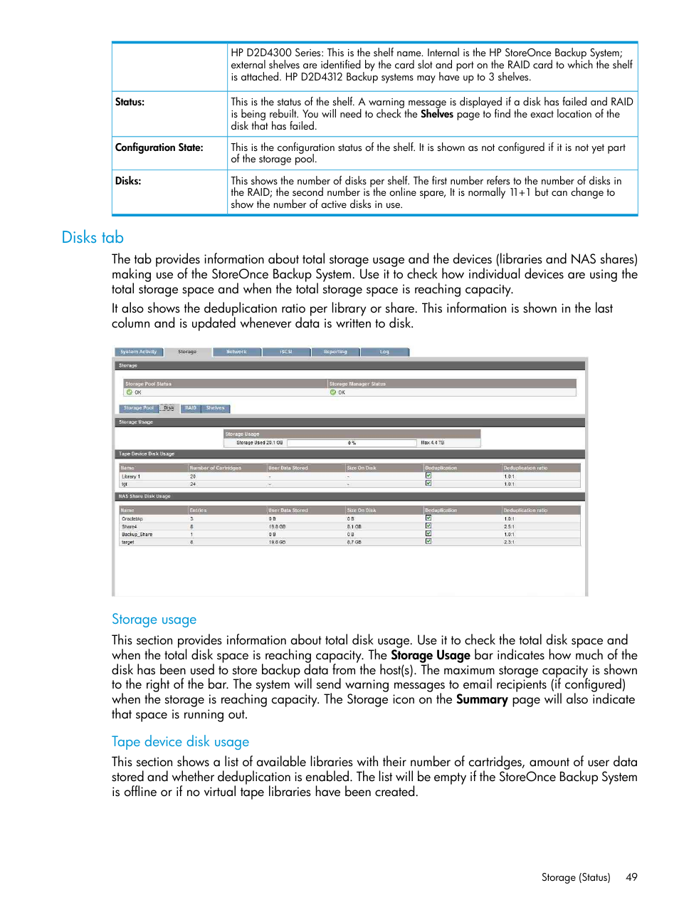 Disks tab | HP StoreOnce Backup User Manual | Page 49 / 178