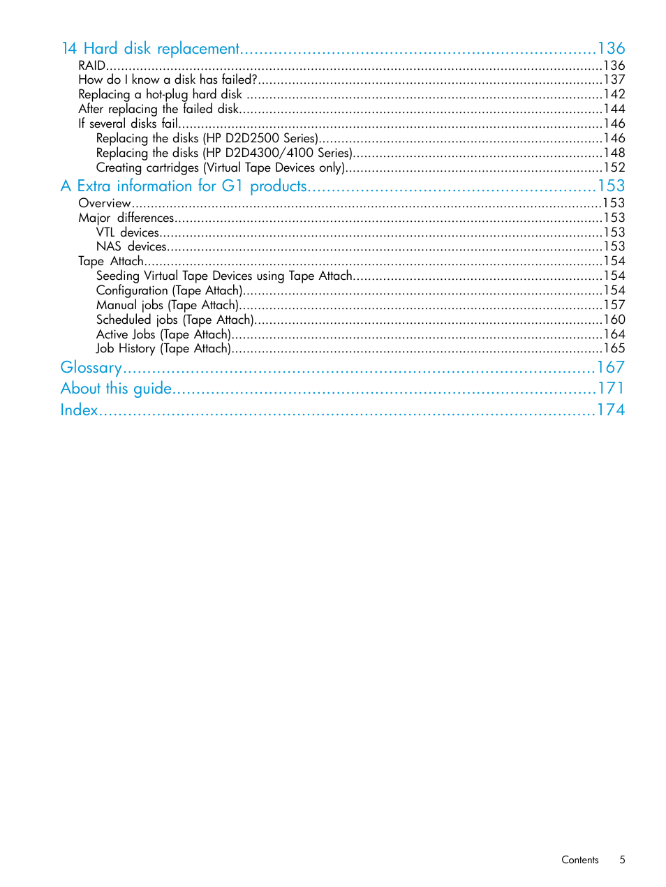 14 hard disk replacement, A extra information for g1 products, Glossary about this guide index | HP StoreOnce Backup User Manual | Page 5 / 178