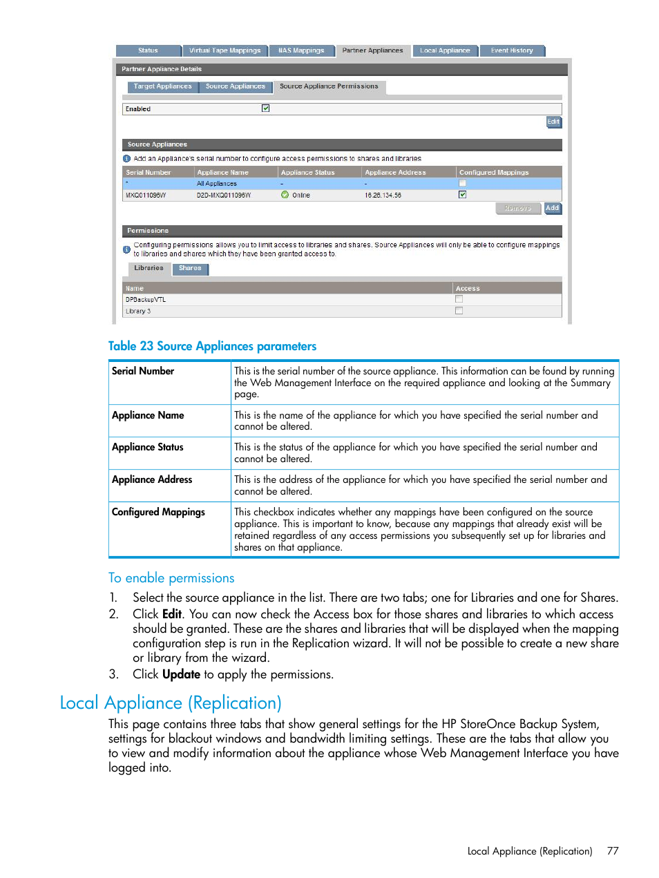 Local appliance (replication) | HP StoreOnce Backup User Manual | Page 77 / 178