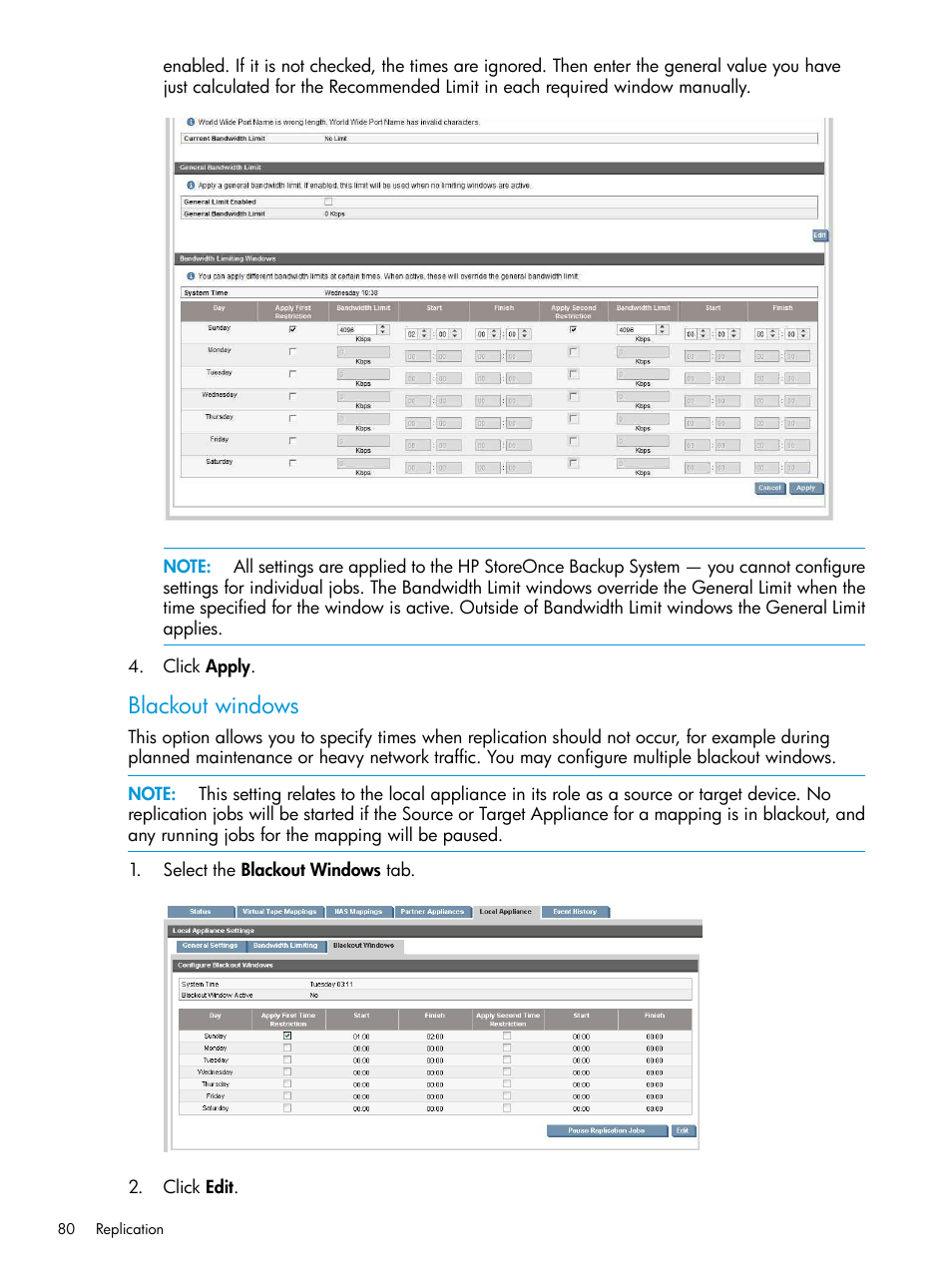 Blackout windows | HP StoreOnce Backup User Manual | Page 80 / 178