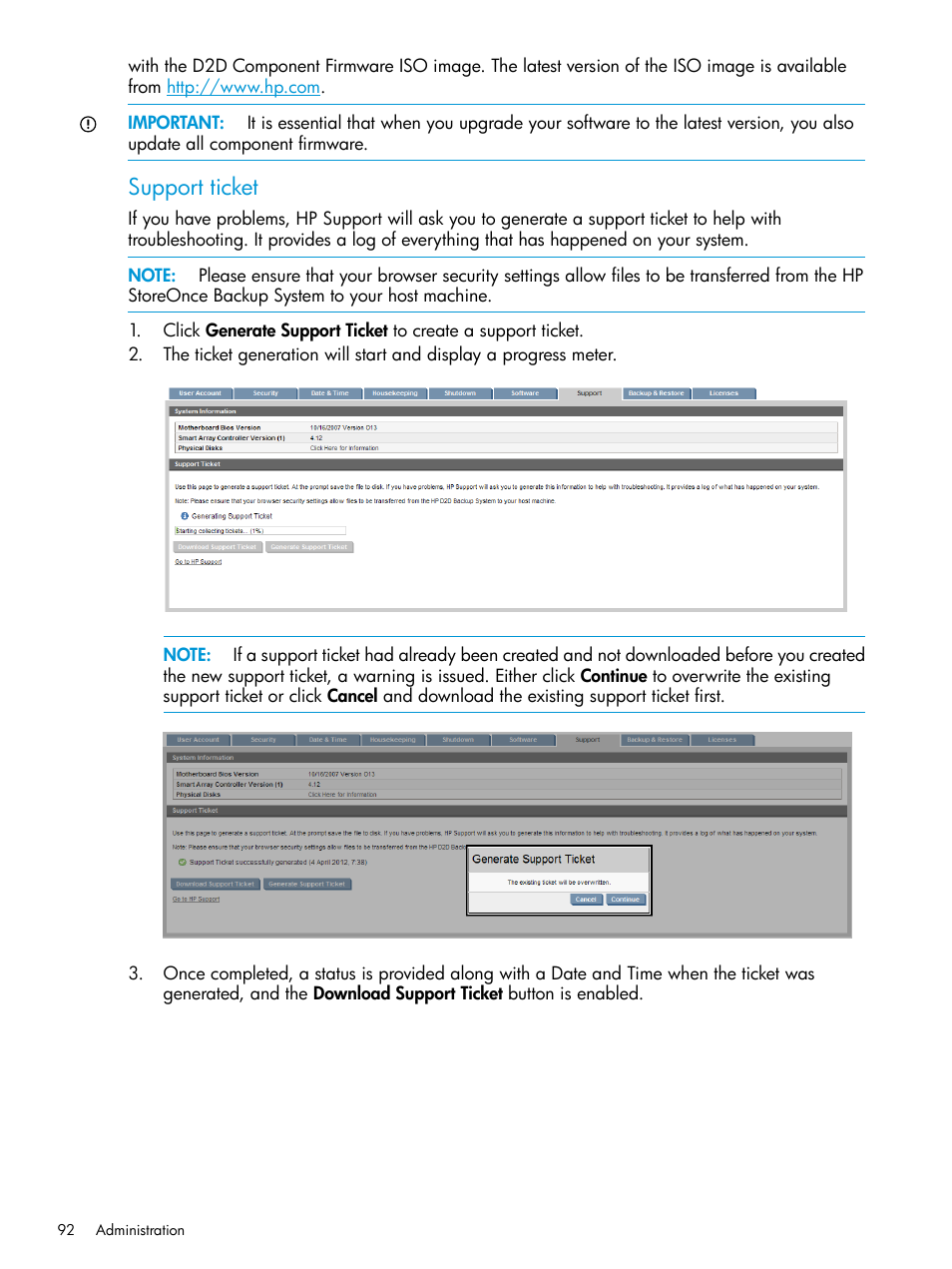 Support ticket | HP StoreOnce Backup User Manual | Page 92 / 178