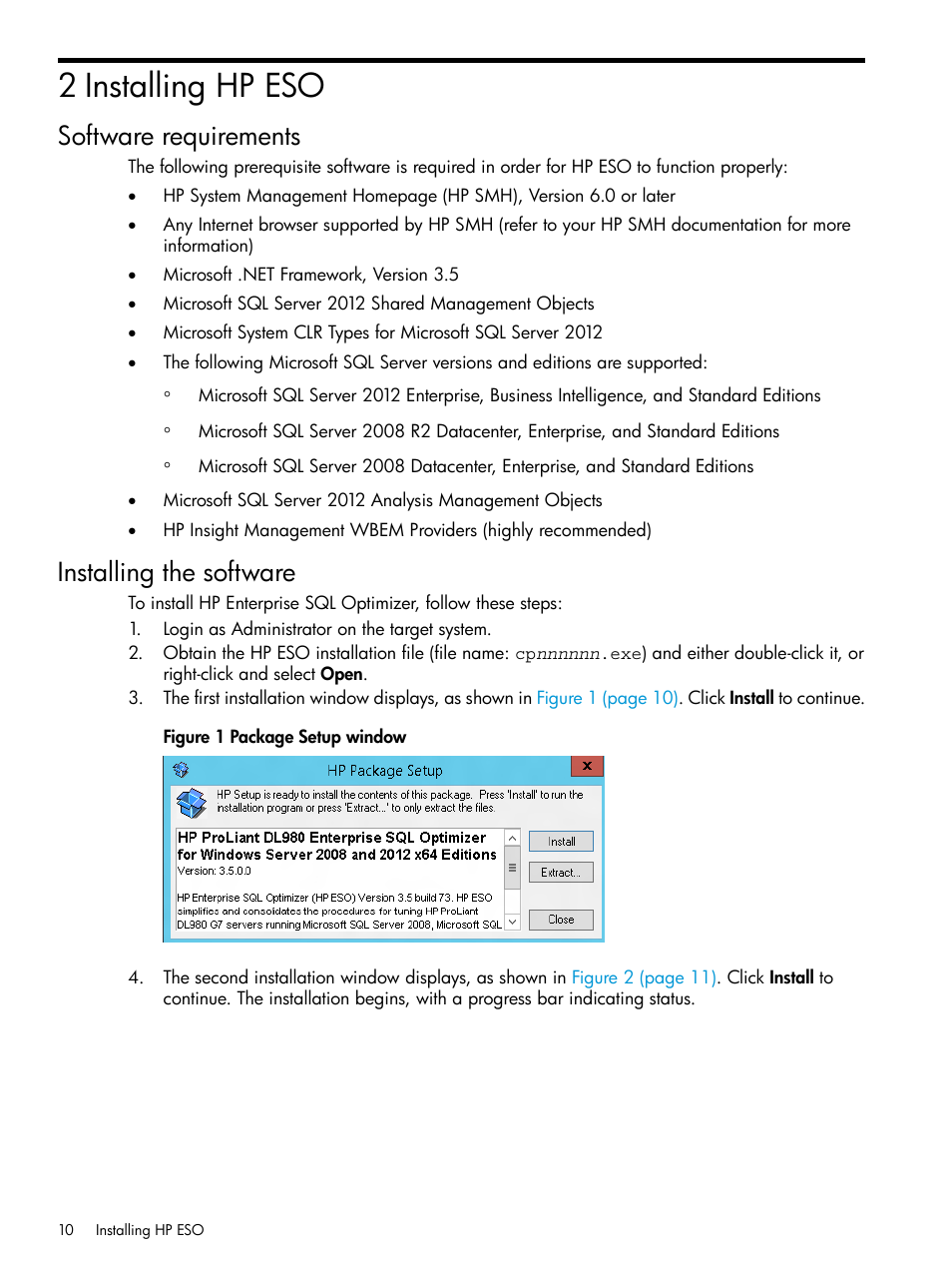 2 installing hp eso, Software requirements, Installing the software | Software requirements installing the software | HP ProLiant DL980 G7 Server User Manual | Page 10 / 81
