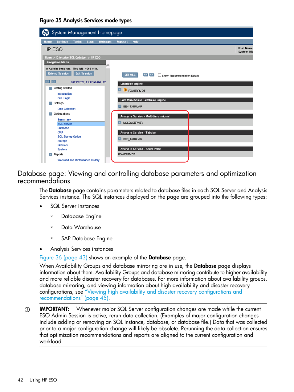 Viewing and controlling database parameters and | HP ProLiant DL980 G7 Server User Manual | Page 42 / 81