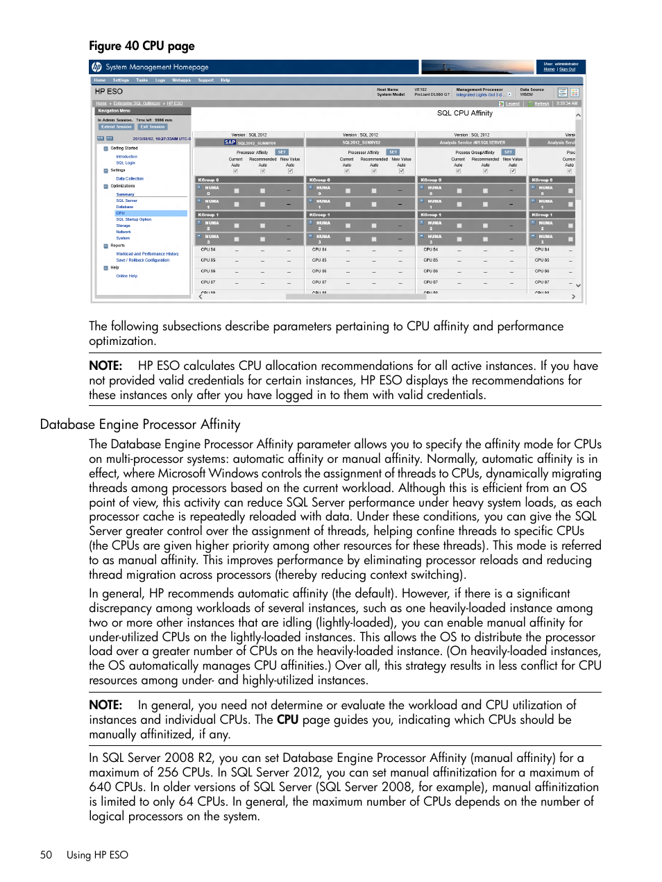 Database engine processor affinity | HP ProLiant DL980 G7 Server User Manual | Page 50 / 81