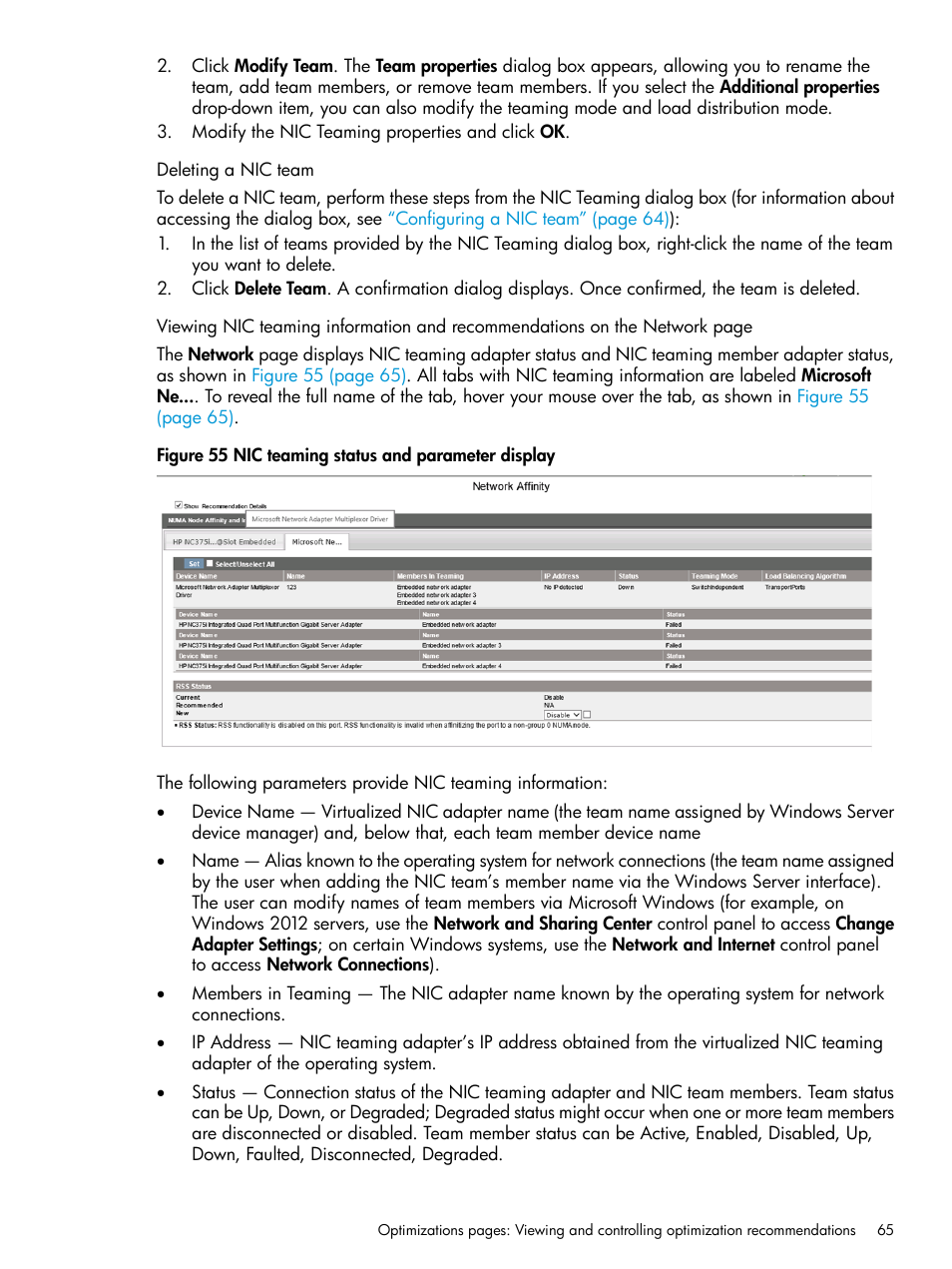 Deleting a nic team | HP ProLiant DL980 G7 Server User Manual | Page 65 / 81
