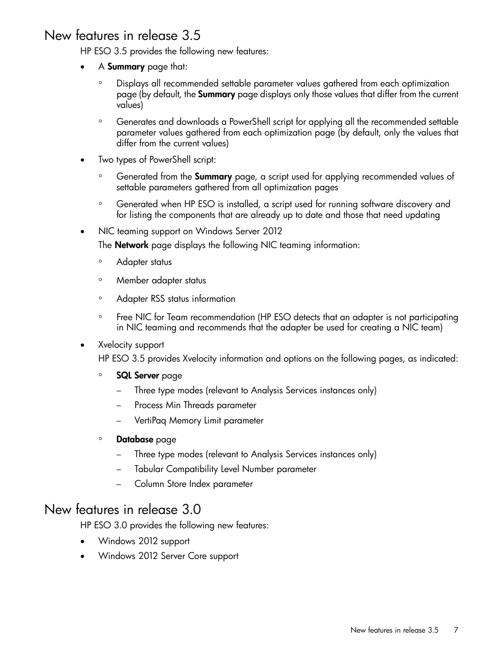 New features in release 3.5, New features in release 3.0 | HP ProLiant DL980 G7 Server User Manual | Page 7 / 81