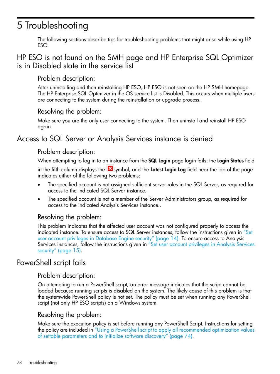 5 troubleshooting, Powershell script fails | HP ProLiant DL980 G7 Server User Manual | Page 78 / 81