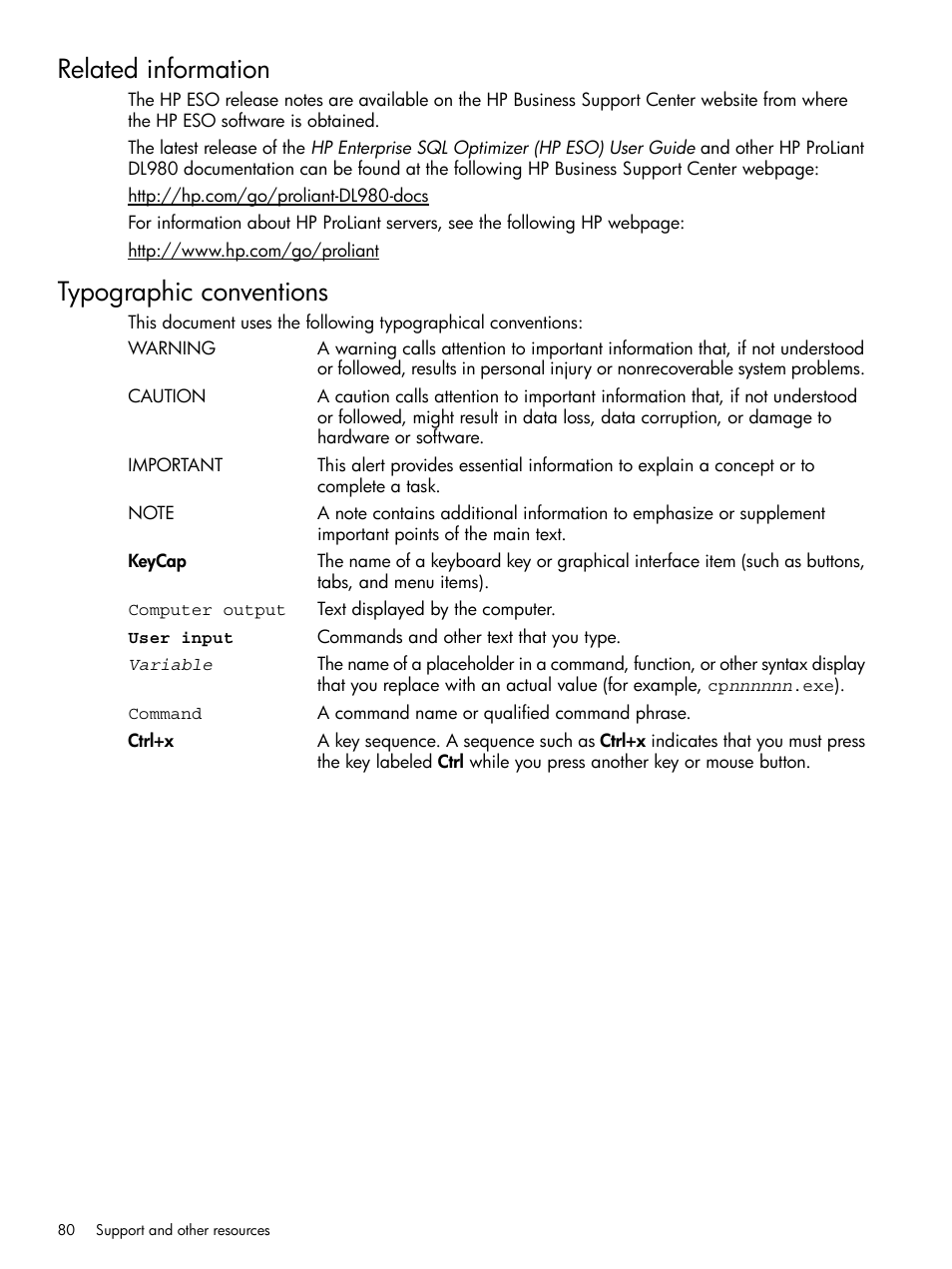 Related information, Typographic conventions, Related information typographic conventions | HP ProLiant DL980 G7 Server User Manual | Page 80 / 81