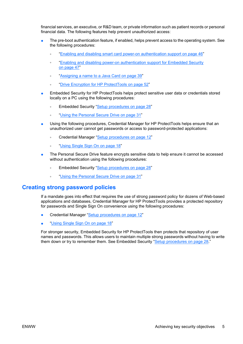 Creating strong password policies | HP Compaq dc5750 Microtower-PC User Manual | Page 11 / 79