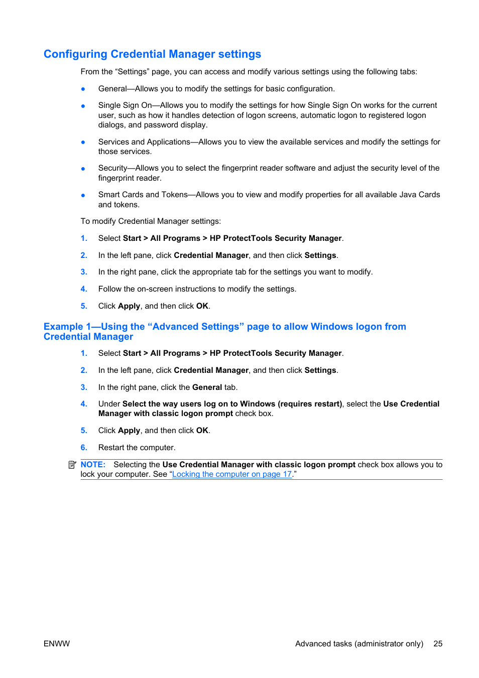 Configuring credential manager settings, Configuring credential manager | HP Compaq dc5750 Microtower-PC User Manual | Page 31 / 79