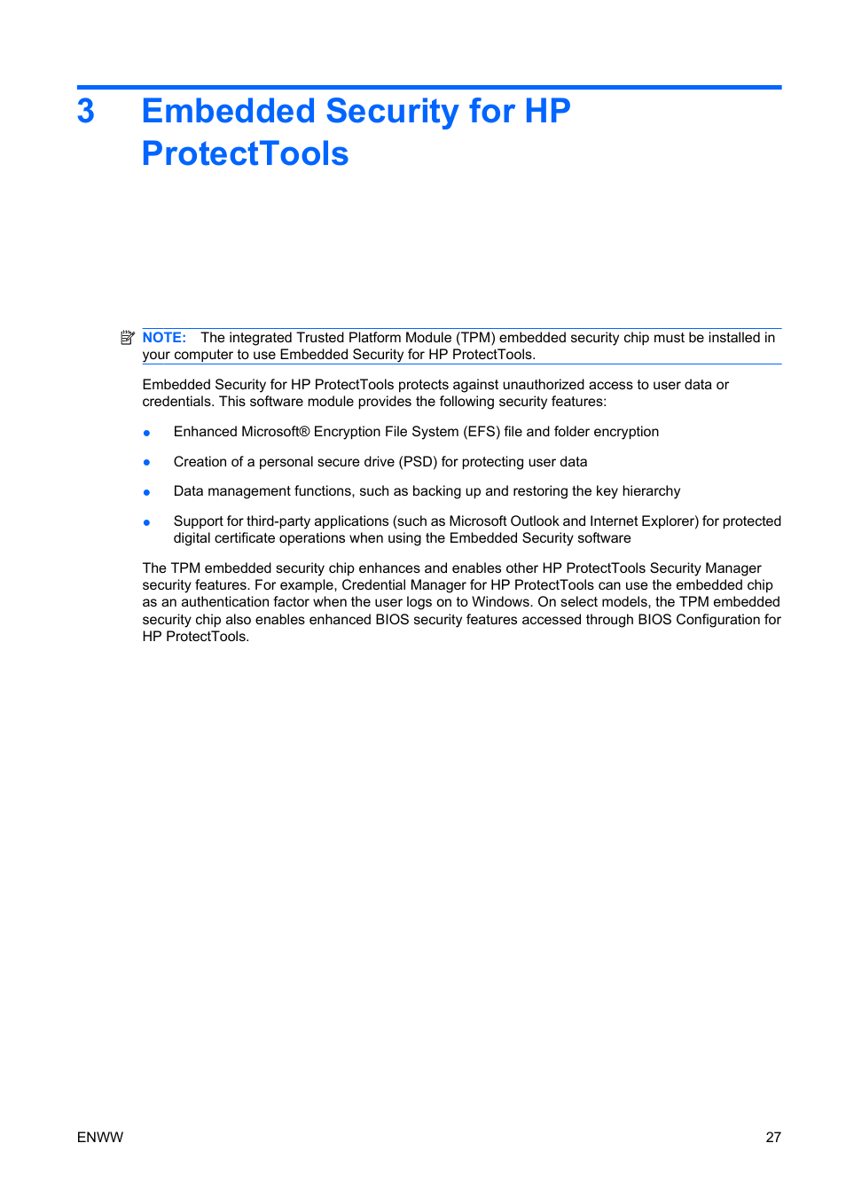 Embedded security for hp protecttools, 3 embedded security for hp protecttools, 3embedded security for hp protecttools | HP Compaq dc5750 Microtower-PC User Manual | Page 33 / 79