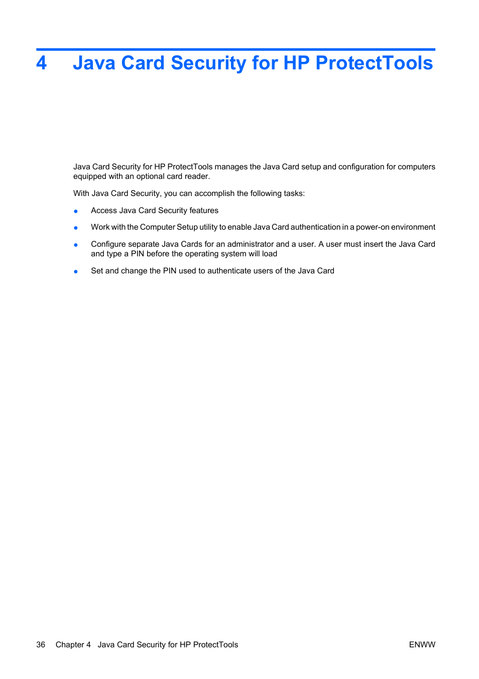 Java card security for hp protecttools, 4 java card security for hp protecttools, 4java card security for hp protecttools | HP Compaq dc5750 Microtower-PC User Manual | Page 42 / 79