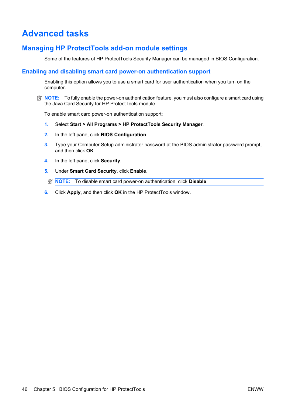 Advanced tasks, Managing hp protecttools add-on module settings | HP Compaq dc5750 Microtower-PC User Manual | Page 52 / 79