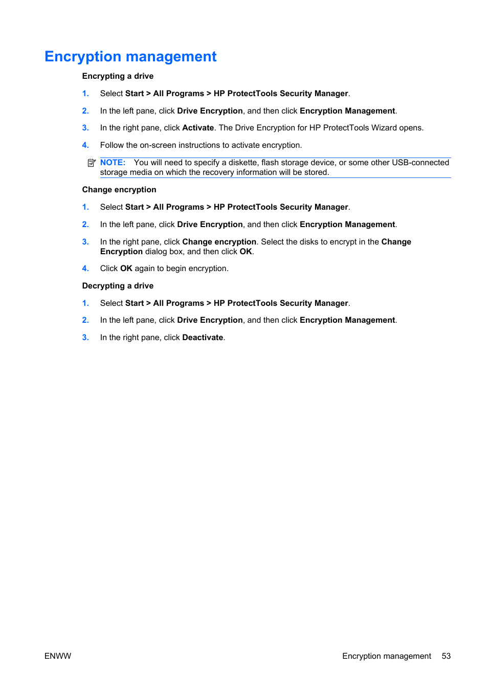 Encryption management | HP Compaq dc5750 Microtower-PC User Manual | Page 59 / 79