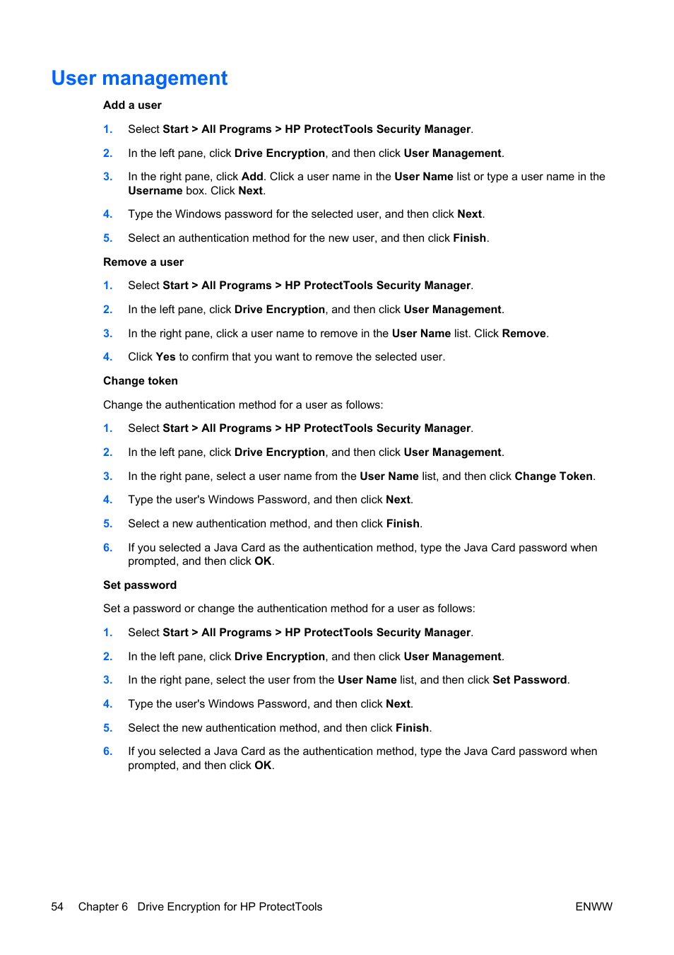 User management | HP Compaq dc5750 Microtower-PC User Manual | Page 60 / 79